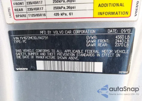 2013 Volvo C70 T5 from USA, damaged, VIN YV1672MC9DJ140791